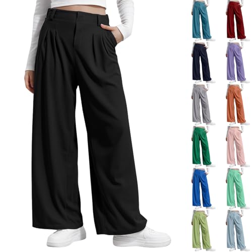 JIEMUXIU Wide Leg Pants Woman Stretchy Work Slacks Business Casual Palazzo Pants High Waisted Loose Dress Pant with Pockets
