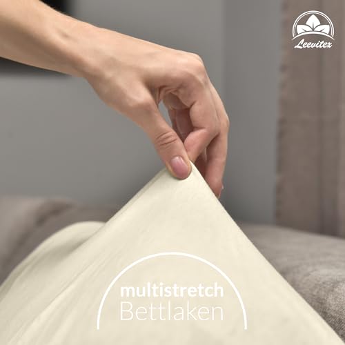 leevitex® Luxus Elasthan Jersey Spannbettlaken | 140x200 – 160x220 cm | Multistretch | 250 g/m² | 92% Mako-Baumwolle und 8% Elasthan | 40cm Steghöhe | außergewöhnlich hochwertige Ausführung | Natur
