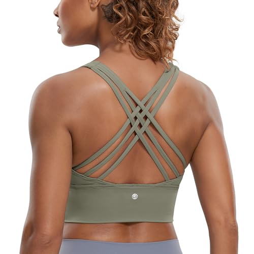 Image of CRZ YOGA Naked Feeling Scoop Neck Sports Bras | Medium Support, Removable Pads, Yoga, Sleek, Longline, Strappy Back, for Women