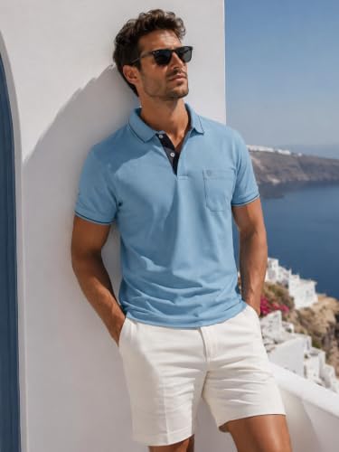 Image of Lux Cozi Men's T-Shirt with Chest Pocket | Polo T-Shirt for Man | Plain Casual Stylish | Half Sleeve| Cotton Blend Collar Polo T-Shirts for Men