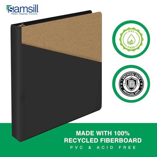 Image of Samsill Durable 1 Inch Binder, D Ring Binder, Customizable Clear View Cover, Charcoal Black, Holds 225 Pages