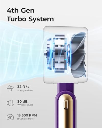 Image of Portable Handheld Turbo Fan - 5 Gear High Speed 4000mAh Rechargeable Mini Personal Hand Fan Blow Cold Air, Battery Operated Travel Essentials, Beach Vacation, Gifts for Women, Men (Purple)