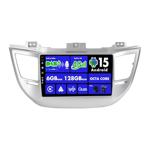 SXAUTO 『Built-in 4G / Dab』Android 15-6G+128G Autoradio pour Hyundai Tucson (2014-2018). sans Fil Carplay/Android Auto/DSP - LED Caméra + MIC - 9 Pouce 2...