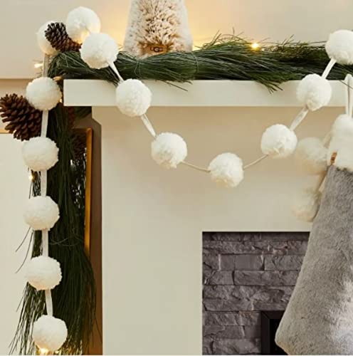 Snow White Fur Ball Christmas Tree Garland Large 3' Thick Furry Balls 6 Feet Long Australian Sherpa