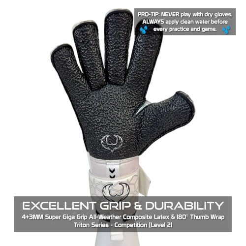 Image of Renegade GK Triton Polaris Goalie Gloves with Pro-Tek Fingersaves | 3.5+3mm Super Grip| White & Black Soccer Goalkeeper Gloves (Size 5, Kids, Boys, Girls, Roll Cut, Level 2)