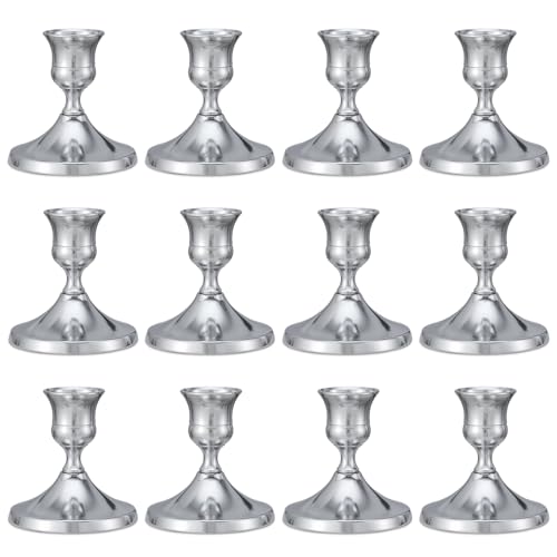 12 Pcs Silver Taper Candle Holders Vintage Candlesticks Holder for Home Decor Table Centerpiece Dining Party Festival Decorations (Sliver)