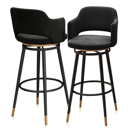Tabouret de comptoir pivotant velours haut de gamme et structure métal - 2