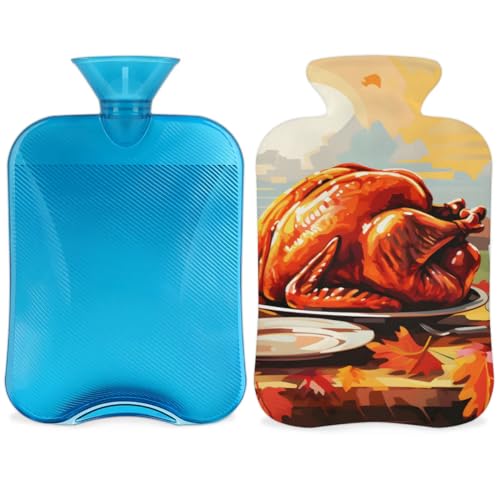 Hot Water Bottle with Soft Cover,2L Cute Pumpkin Hot Water Bag for Hot and Cold Compress, Hand Feet Warmer, Fantastic Turkey Rubber Hot or Cold Water Bottle Halloween Christmas Decorations