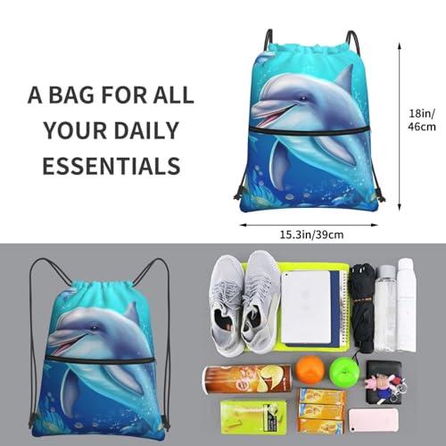 Drawstring Backpack Water Resistant String Bag Dolphin Sports Sackpack Gym Sack for Men Women3