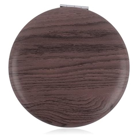 Compact Portable Hand Mirror - Round Folding Makeup Pocket Mirror Bridesmaid Gift (Round - Wood Print Dark Brown) Cover