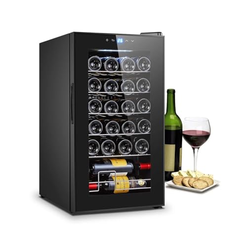 Wintem Cantinetta per Vino con Regolazione Temperatura 5-18°C - Mini Frigo Bar per 24 Bottiglie 70L - Wooler, Elegante Design Moderno, Display LED e Touchscreen