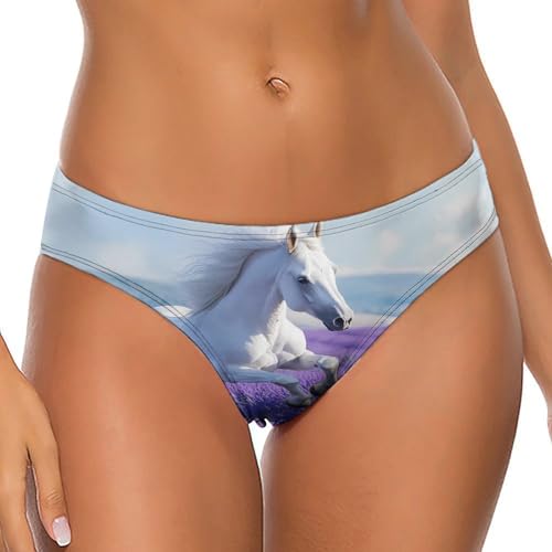 AOOEDM Tanga con Estampado de Lavanda Morada y Caballo para Mujer, Ropa Interior Sexy con Espalda en T