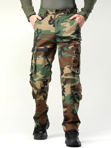 Men's Camo Cargo Work Pants Ripstop Lightweight Wild Army Military BDU Outdoor Trousers with 8 Pocktets (No Belt) - Image 4