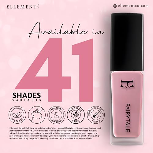 Image of Ellement Co Fairytale Nail Paint 10 ML | Soft Baby Pink Nail Colour for Women | High Gloss Smooth Finish | Long Lasting & Chip Resistant Formula | Vegan, Non-Toxic, Paraben Free Nail Polish for Everyday Wear & Elegant Looks