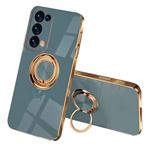 SEEKOO Coque pour Oppo Reno 6 Pro 5G (Reno6 Pro 5G), Ultra Mince Élégant en Silicone Souple Galvanoplastie Design Coque Brillante Antichoc TPU Gel Etui avec 360 Degrés Rotation Bague, Gris Cover