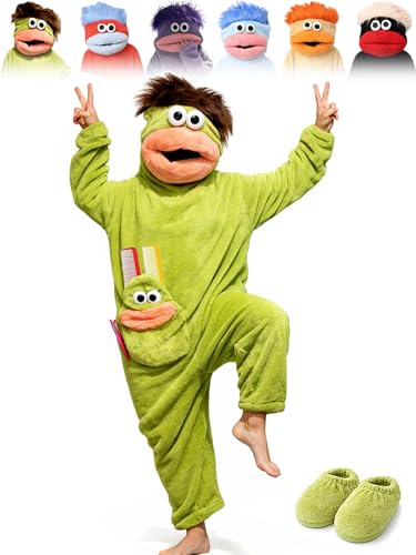 KALIHANA Mouth Monster Onesie for Adults - 2026 Funny Snuggly Fleece Pajamas, Hilarious Design for Comfortable Lounging (Large,Jungle Green)