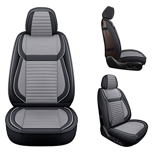LINGVIDO Leather Car Seat Covers,Breathable and Waterproof Faux Leather Automotive Seat Covers for Cars SUV Truck Sedan,Universal Anti-Slip Seat Cover with Backrest (2 PCS Front Seat, Gray+Black) - Thumbnail 3