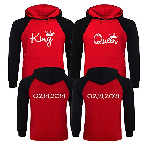 Custom Couple Hoodies with Dates - King and Queen Hoodies - Personalized King Queen Hoodies Apple Red - Black Men Large - Women Medium