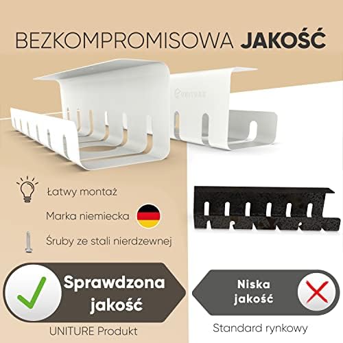 UNITURE® - [Zestaw 2 szt.] kanał kablowy na biurko do uporządkowania przewodów  uchwyt na kabel biurkowy z prostym montażem i ponadczasowym wzornictwem  2 x 40 cm
