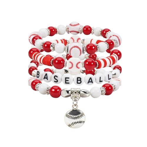 Image of Football Baseball Soccer Beaded Bracelets for Women Stackable Game Day Sports Theme Bracelet