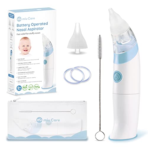 Image of miu Care Medical Grade Baby Nasal Aspirator Electric, Electric Nose Suction for Baby with 2 Silicone Tips, Battery Operated Nose Sucker with Cleaning Brush and Carrying Pouch