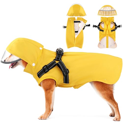 Eyein Dog Raincoat with Built-In Harness & Removable Hood, S