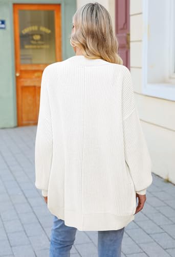 2026 Fall Long Cardigan for Women Batwing Sleeve Open Front Ribbed Knit Oversized Cardigans Sweaters with Pockets White L - image 5