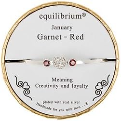 Birthstone Bracelet Silver Plated by Equlibrium - Adjustable Size - Gift Boxed (1 January - Garnet)