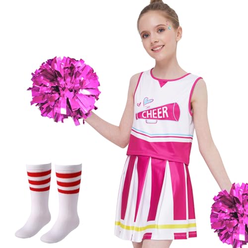 PARTTELY Cheerleader Outfit for Girls, Cheerleading Outfit Cheer Uniform for Halloween Birthday 3-10 Years