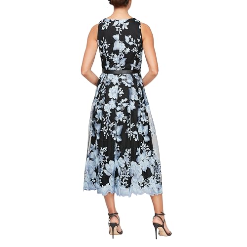 Alex Evenings Women's Sleeveless Midi Dress with Elegant Embroidery, Full Skirt and Tie Belt (Petite and Regular Sizes)2
