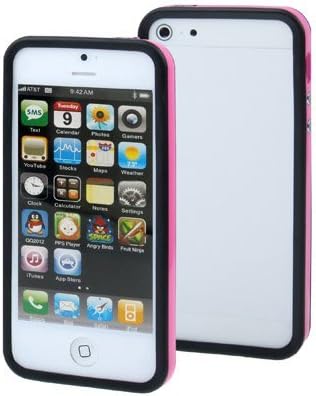 Hybrid Series 2-colors Plastic + TPU Bumper Case for iPhone 5 (Black and Magenta)