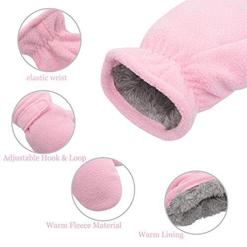 Image of Baby Toddler Winter Mittens For Boy Girl Kids Warm Gloves Easy-On Sherpa Fleece Lined Snow Gloves 2 Pairs