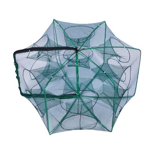 1 filet de pêche portable pliable 6/8/10/12/16 trous - Piège à crabes et écrevisses - Attrape-anguilles - Jaune - Panier de pêche - Piège à neige - Petit panier vivant - Pour appâts vivants