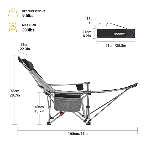 Fundango Reclining Camping Chair With Foot Rest, Portable Mesh Folding Lounge Chairs, Adjustable Chaise Lawn Chair With Headrest, Cup Holder, Storage Bag, For Outdoor Picnics Bbq, Black #TOP2
