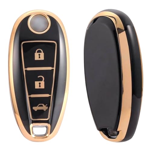 Image of TPU Car Key Cover Black & Golden Compatible for Toyota Urban Cruiser (Toyota, 2 Button Push Start Key)