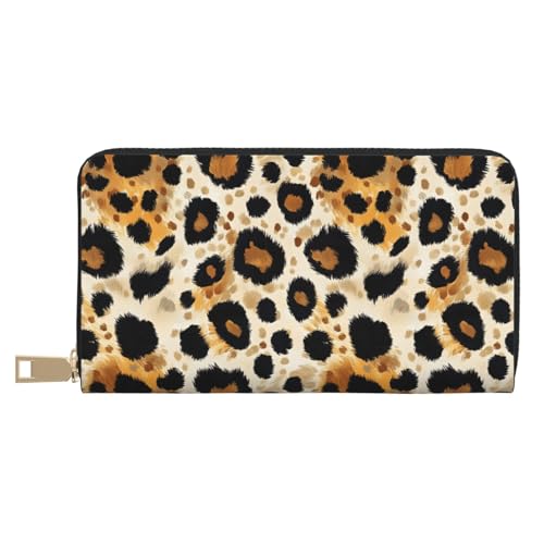 Leather Thin Slim Wallets for Women Men - Fashion Classic Leopard Pattern Print Card Wallet Holder with Zipper