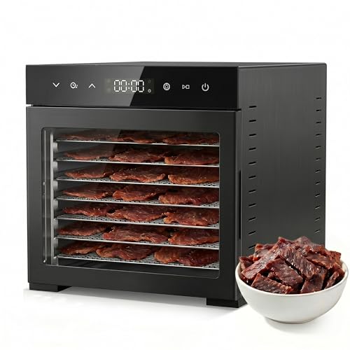 OLIXIS Food Dehydrator Machine, 500W Jerky Dehydrators with 8 Stainless Steel Large Trays, 185°F Temperature Control & 24H Timer Food Dryer for Fruit Meat Herb Dog Treats, Black