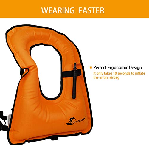 Omouboi Inflatable Snorkel Vest For Adults Women Men, Snorkeling Jackets Vests With Crotch Strap For Snorkeling Swimming Paddling Boating Water Sports Beginner Adults-Only 88-180 Lbs (Orange) #TOP4