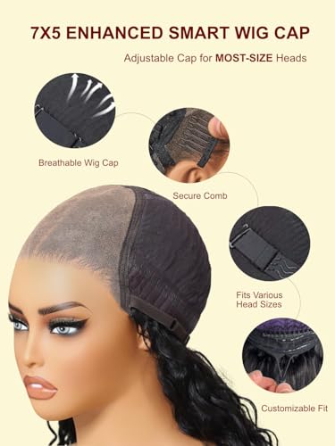 Image of 7x5 Curly Reddish Brown Glueless Wigs Human Hair Pre Plucked Pre Cut 22 Inch Put on and Go HD Lace Front Wig 180% Density Upgrade Bye Bye Slip Drawstring Curly Human Hair Finger Curls Wigs for Women