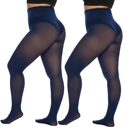 Image of CozyWow Plus Size Tights for Women 80D Soft Solid Color Semi Opaque Pantyhose High Waist 1X 2X 3X 4X