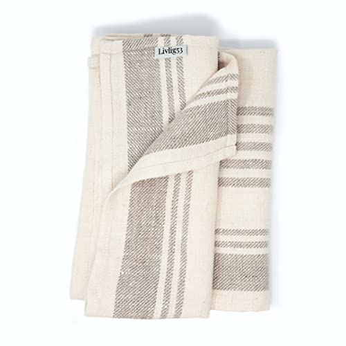 Livlig53 Leinenservietten aus 100% reinem Leinen, 44 x 44 cm, Naturleinen, 2er-Set,100% europäischer Flachs, natürlich, waschbar, Gestreift Cover