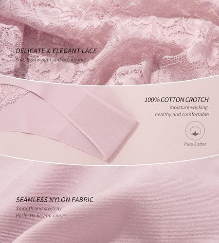 Image of SHARICCA Women Seamless High Waist Underwear Sexy Floral Lace Thong Soft Comfortable Panties Pack
