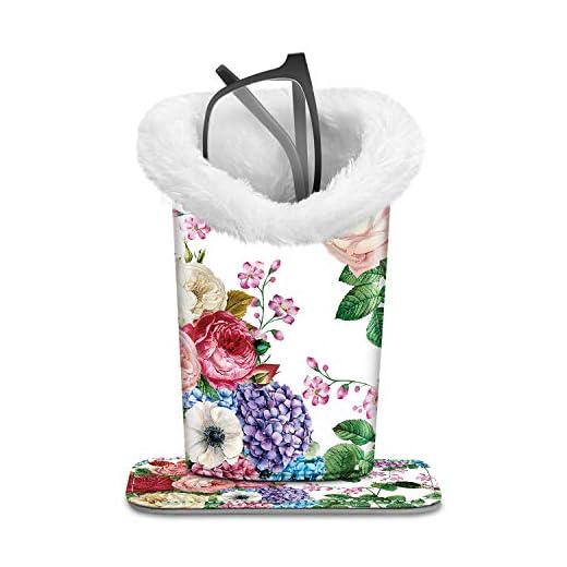 FINTIE Plush Lined Eyeglasses Holder, Glasses Stand Case, Anti-scratch Glasses Storage Organizer for Desk, Nightstand, Office, Flower Festival