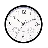 Zeroupshop Orologio da parete per esterni con quadrante grande da 30,5 cm, indicatore di temperatura e umidità, telaio in plastica resistente alle intemperie, facile da appendere per giardino, patio o