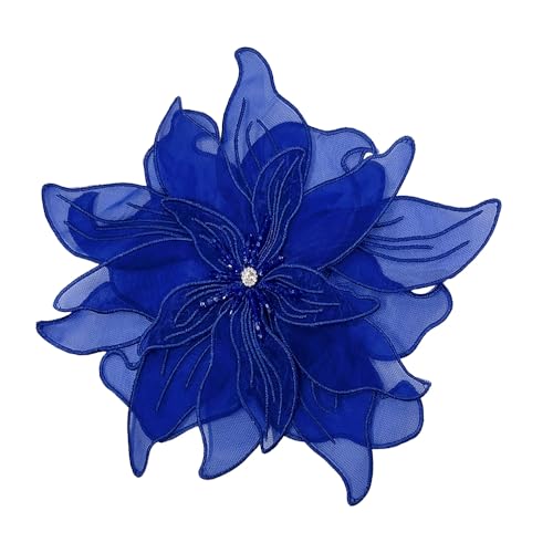 Image of Exaggerated Organza Fabric Flower Brooch Pin for Women Girls Fashion Dainty Layered Big Beaded Corsage Boutonniere Brooches Lapel Pins Delicate Wedding Birthday Holiday Dress Accessories Jewelry Gift