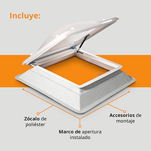 Miniatura 5 de Ironlux - Claraboya Cuadrada Para Techo Apertura Acceso - Bivalva - Incluye Cúpula, Zócalo De Pvc Y Accesorios Para El Montaje - Anti-Condensación - Tragaluz - Axb 80 X 80 Cm