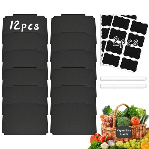 30-Piece Set of Basket Labels Clip On-12 Erasable Plastic Kitchen Pantry Labels, 16 Removable PVC Tag Stickers with 2 White Chalk Marker, Bin Labels Clip On for Organization, Jar, Shelf, Laundry