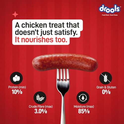 Image of Drools Adult & Puppy Sausage for Dog, 450g | Chicken Flavour | High Protein | Treat & Food Topper | Grain Free | Best for Training & Bonding | No Preservatives