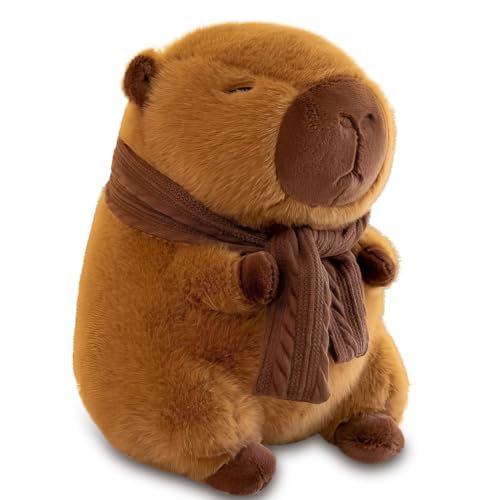 VerLuky Capybara Kuscheltier, 25 cm Plüschtier mit Halstuch, Wasserschwein Kuscheltier, Niedliche Simulation, Spielzeug Stofftier, Geschenk für Erwachsene und Kinder