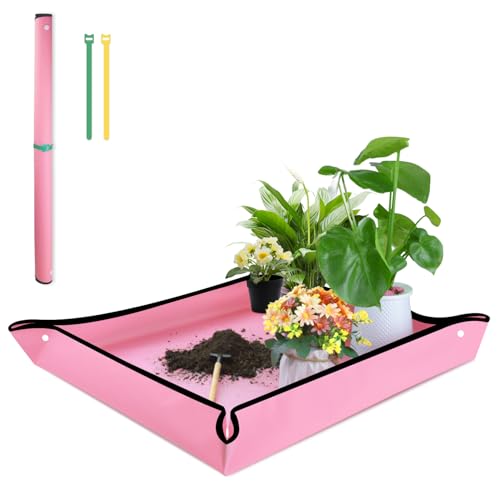 Alfombrilla de trasplante para trasplante de plantas de interior y control de desorden de tierra para macetas, bandeja portátil para macetas de suculentas
